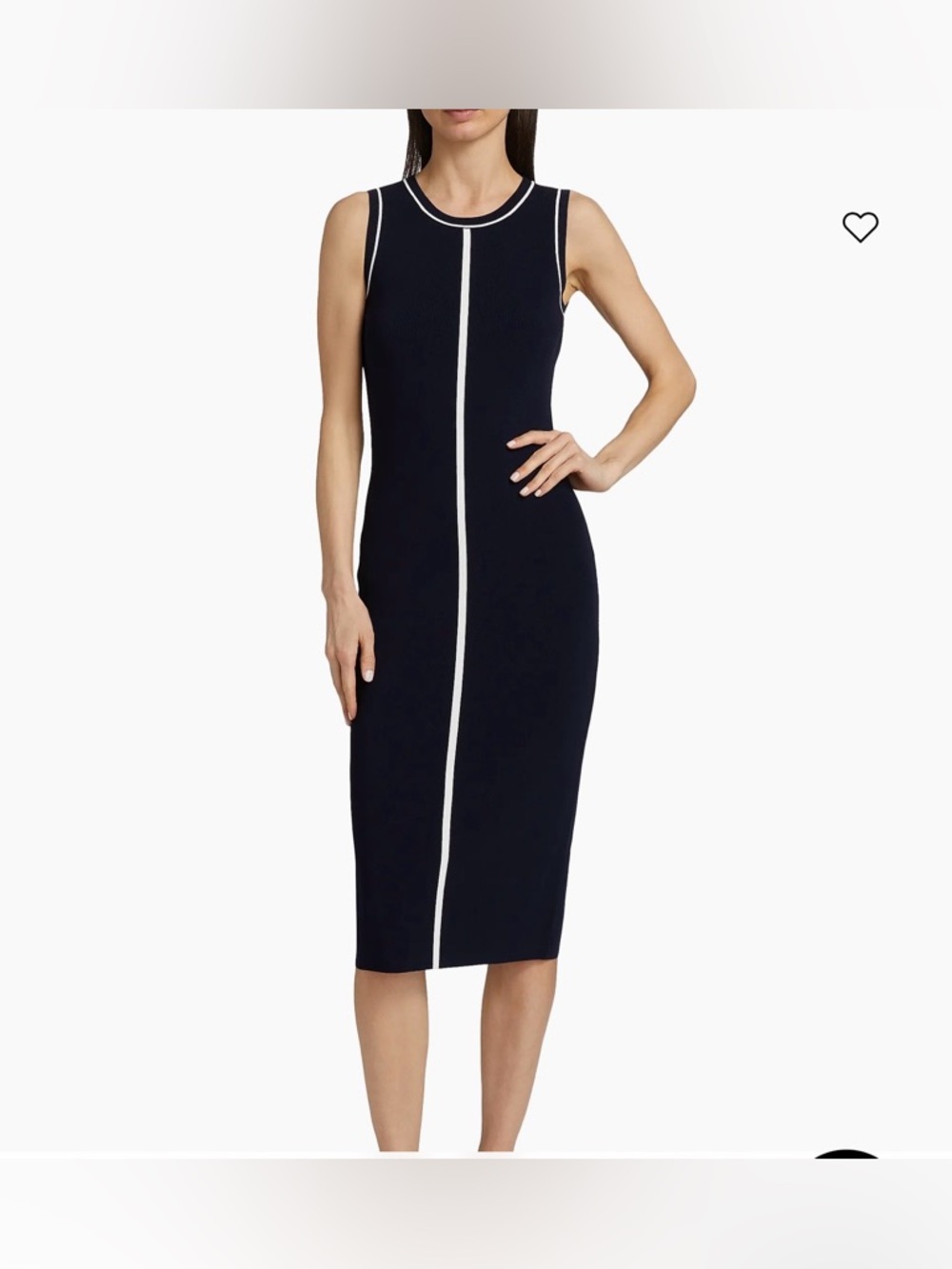 Elie Tahari Sheath Midi Dress Sleeveless Navy Blue White Piping Medium NWT $295